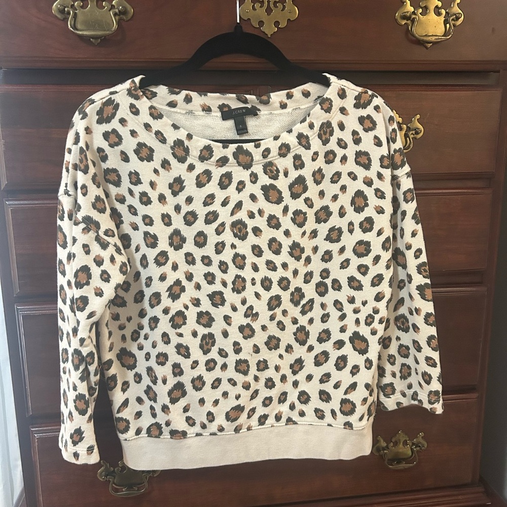 J. Crew Leopard Print Crewneck Sweater in Cream, Tan, Black